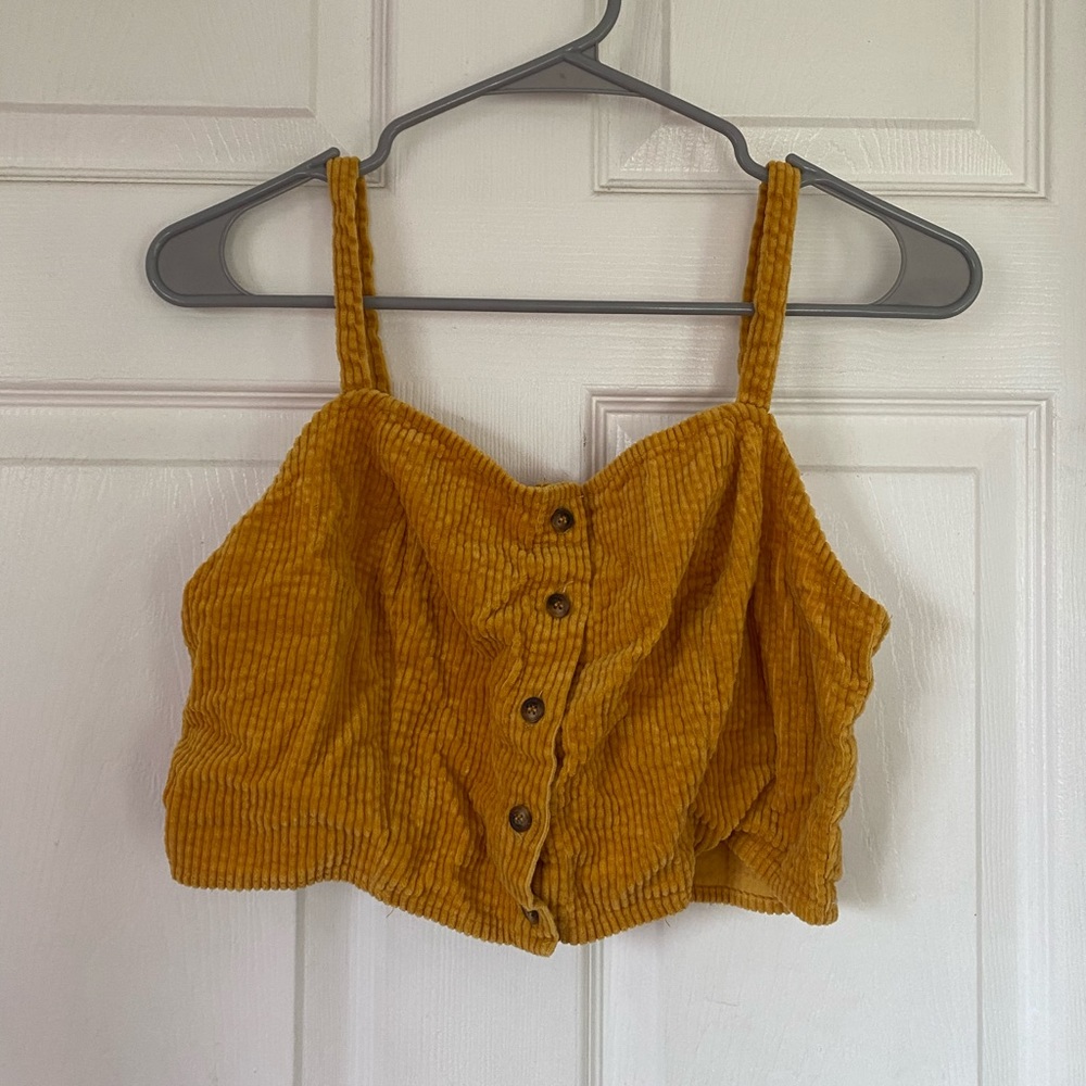 Yellow button up crop top